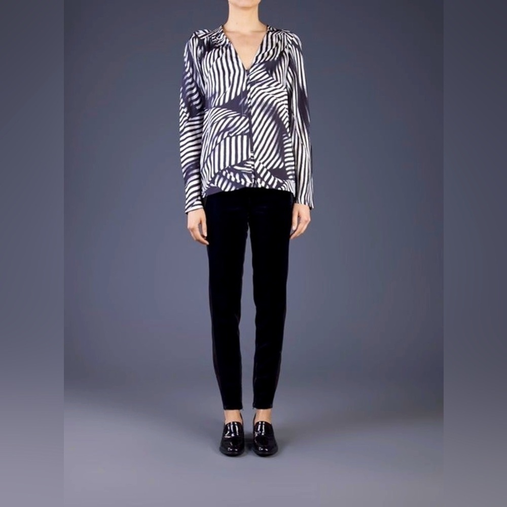 STELLA MCCARTNEY Silk Striped Blouse Black White 36
